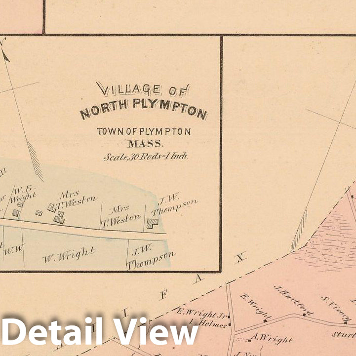 Historic Map : Atlas of Plymouth County Massachusetts, Plympton 1879 , Vintage Wall Art