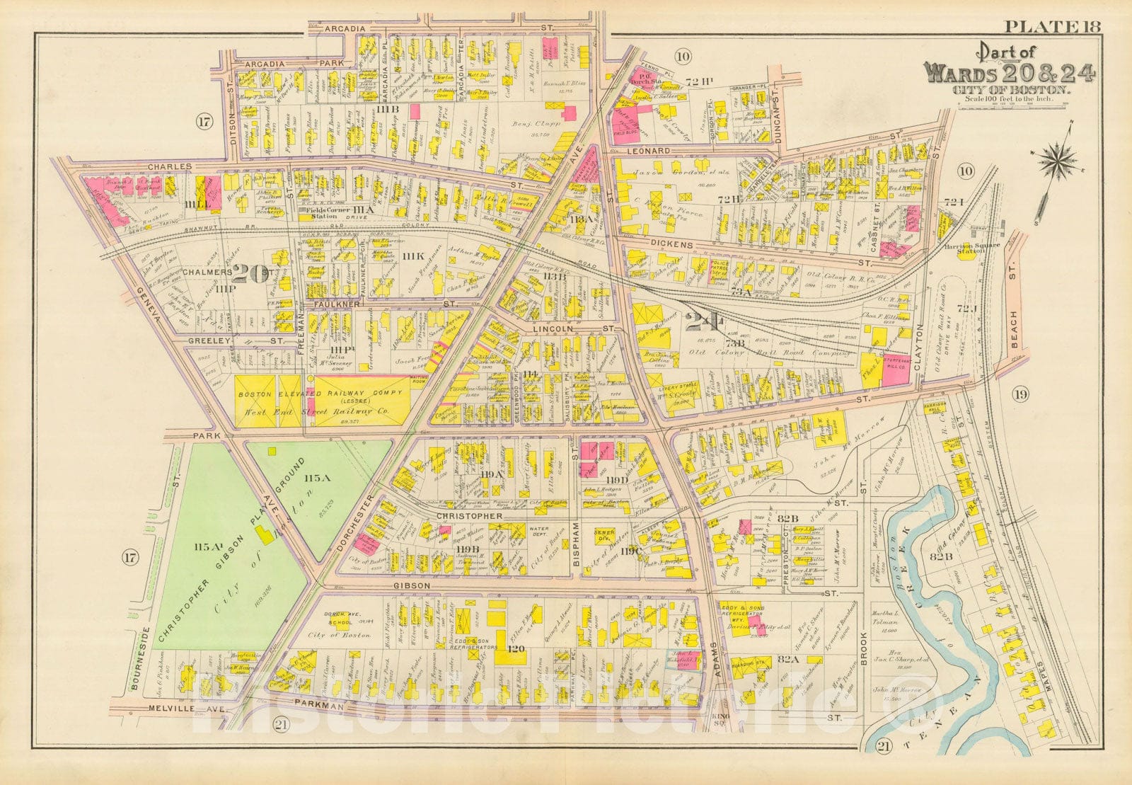 Historic Map : Atlas City of Boston, Dorchester, Dorchester 1910 Plate 018 , Vintage Wall Art