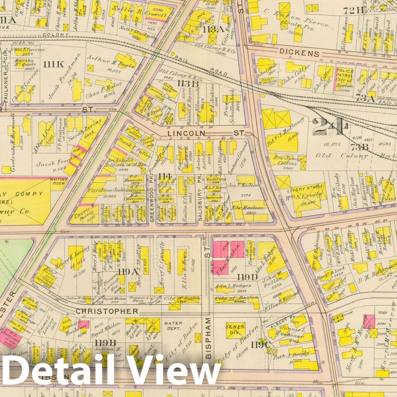 Historic Map : Atlas City of Boston, Dorchester, Dorchester 1910 Plate 018 , Vintage Wall Art