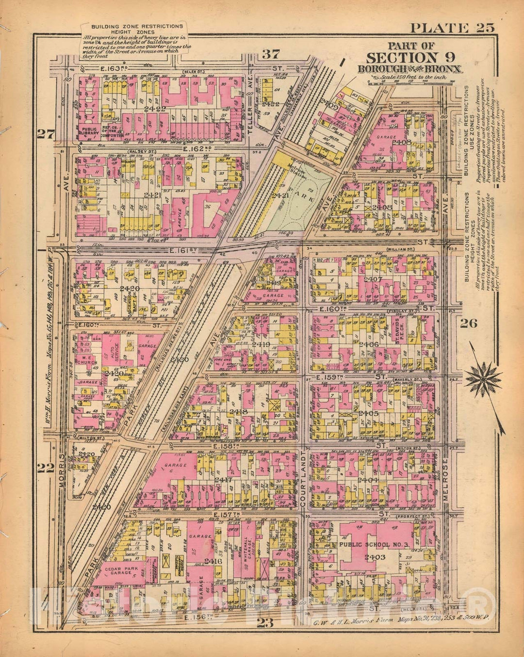 Historic Map : Borough of The Bronx, Sections 9-13, The Bronx 1928 Plate 025 , Vintage Wall Art