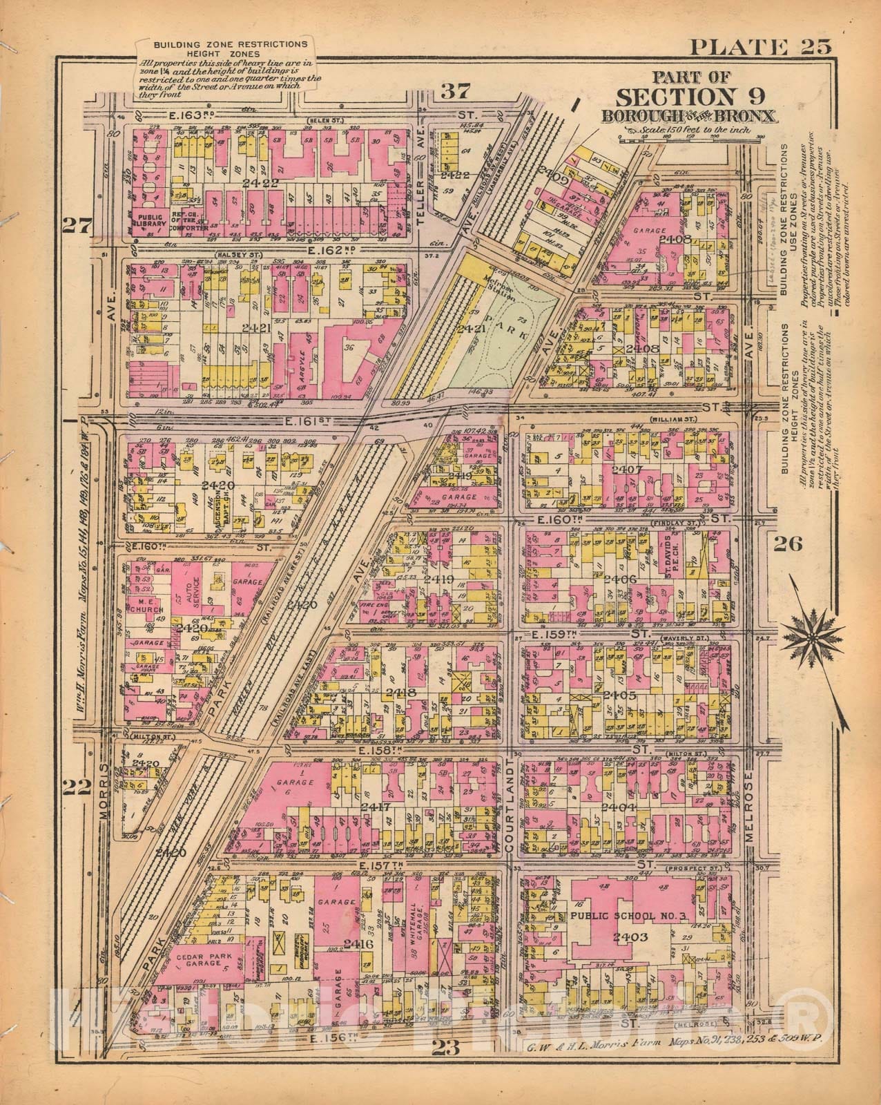 Historic Map : Borough of The Bronx, Sections 9-13, The Bronx 1928 Plate 025 , Vintage Wall Art