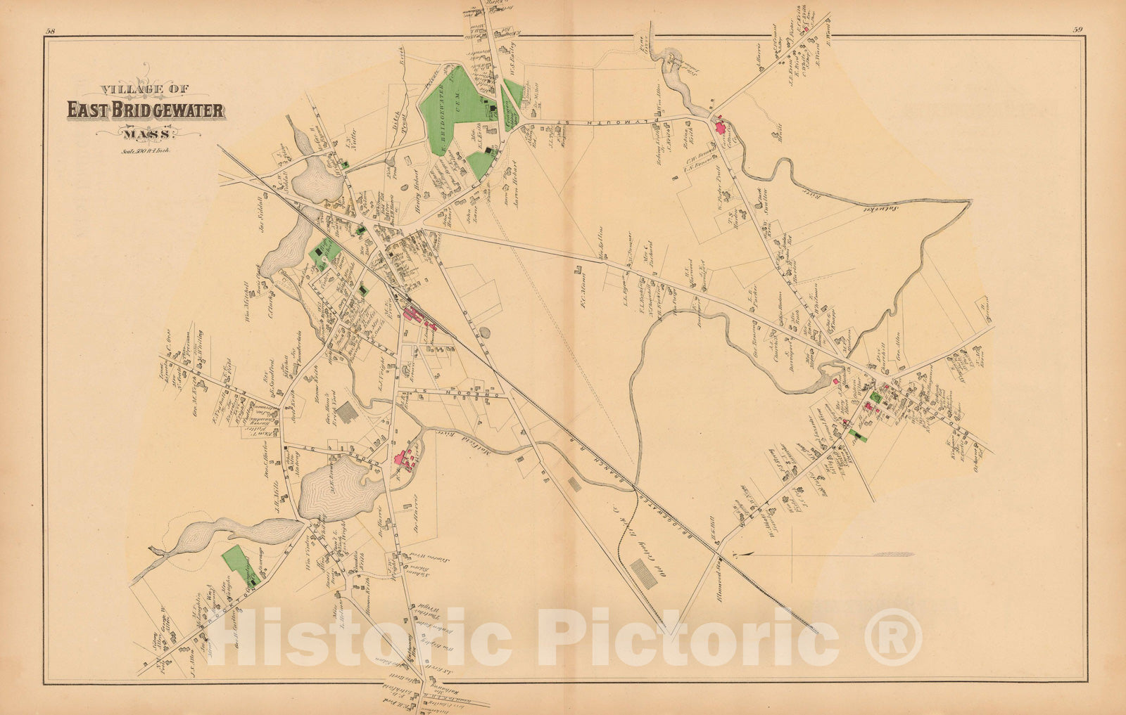Historic Map : Atlas of Plymouth County Massachusetts, East Bridgewater 1879 , v2, Vintage Wall Art