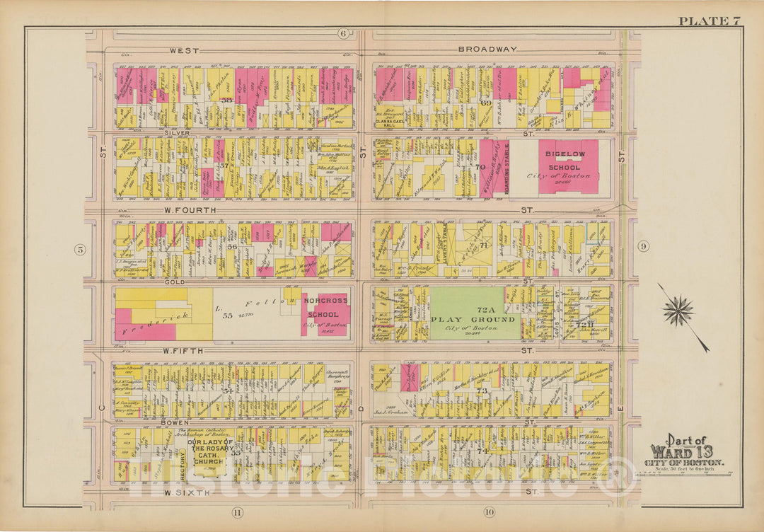 Historic Map : Atlas of South Boston, South Boston 1910 Plate 007 , Vintage Wall Art