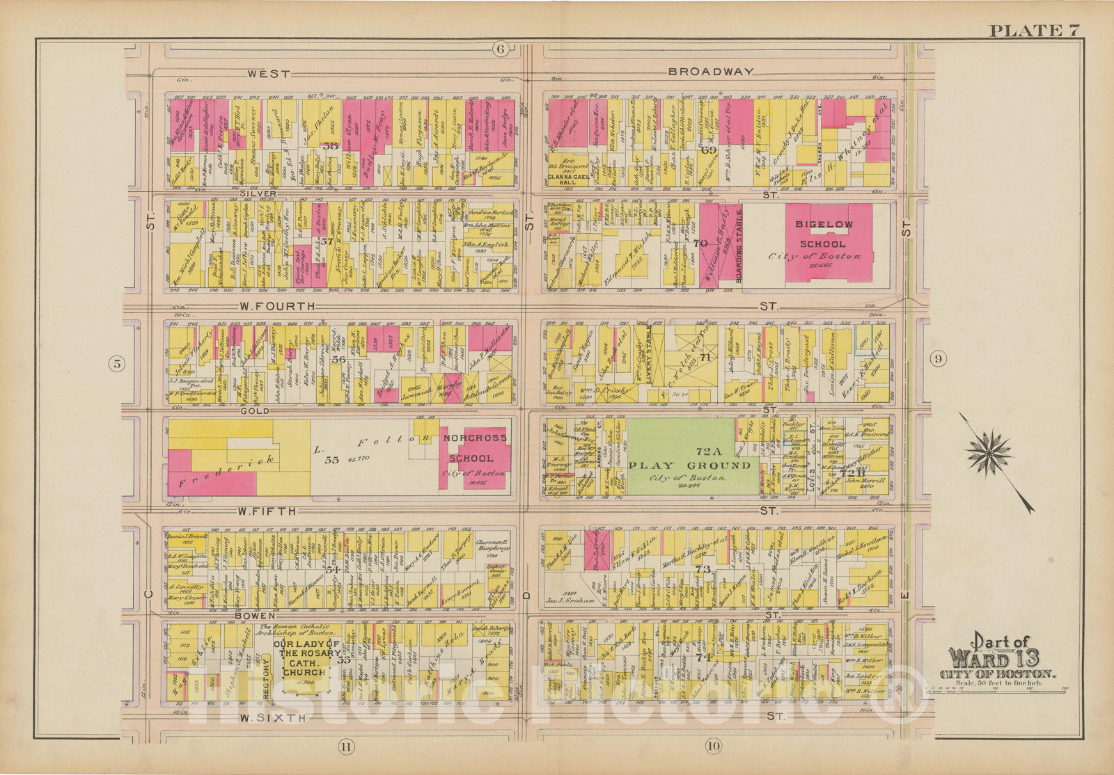 Historic Map : Atlas of South Boston, South Boston 1910 Plate 007 , Vintage Wall Art