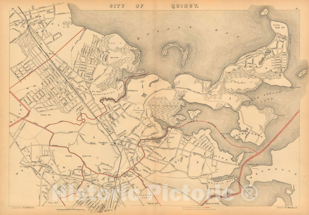 Historic Map : Atlas of Massachusetts, Quincy 1891 , Vintage Wall Art
