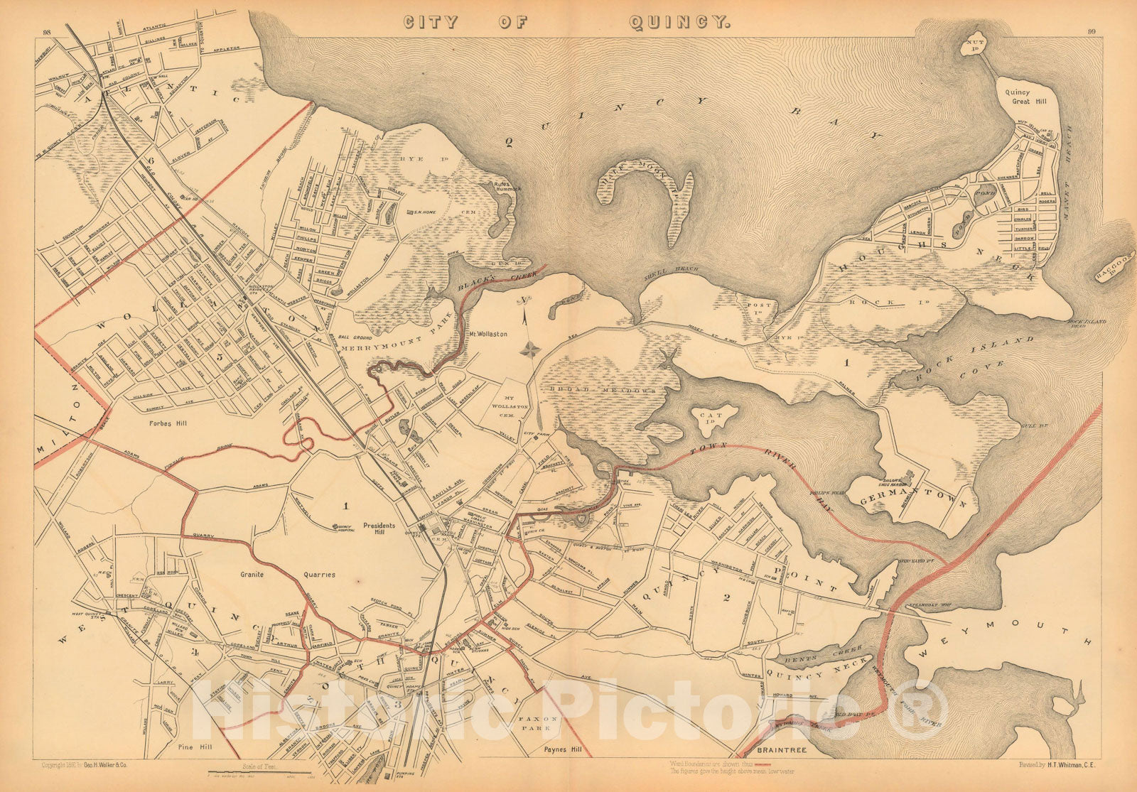 Historic Map : Atlas of Massachusetts, Quincy 1891 , Vintage Wall Art