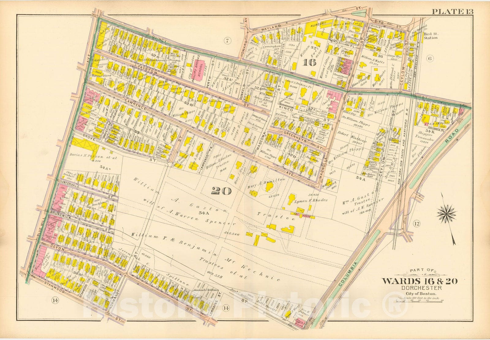 Historic Map : Atlas City of Boston, Vol. 5, Dorchester, 4th Ed., Dorchester 1904 Plate 013 , Vintage Wall Art