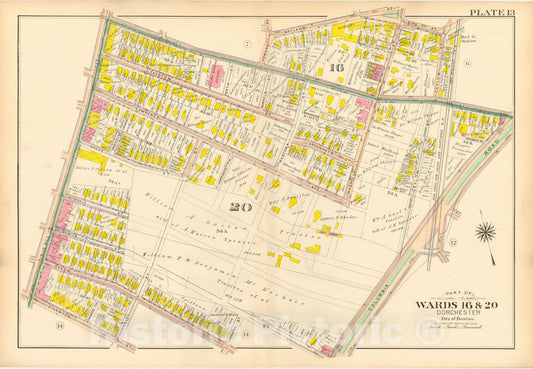 Historic Map : Atlas City of Boston, Vol. 5, Dorchester, 4th Ed., Dorchester 1904 Plate 013 , Vintage Wall Art