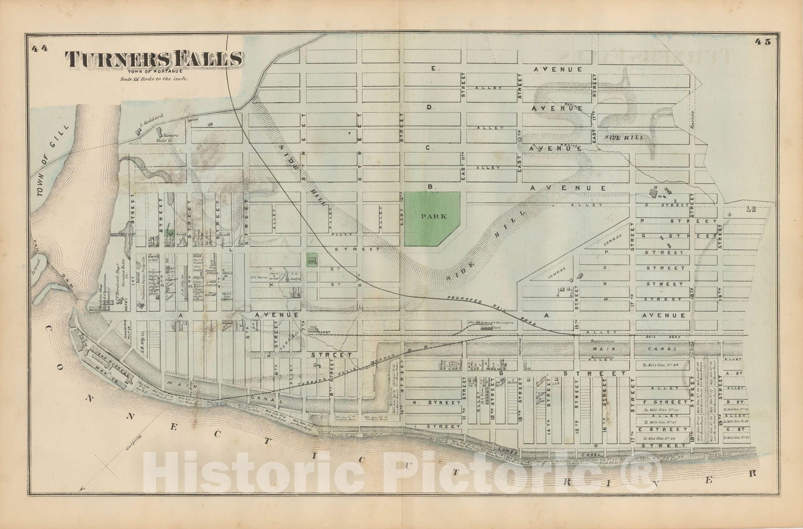 Historic Map : Atlas of Franklin Co. Massachusetts, Montague 1871 , Vintage Wall Art