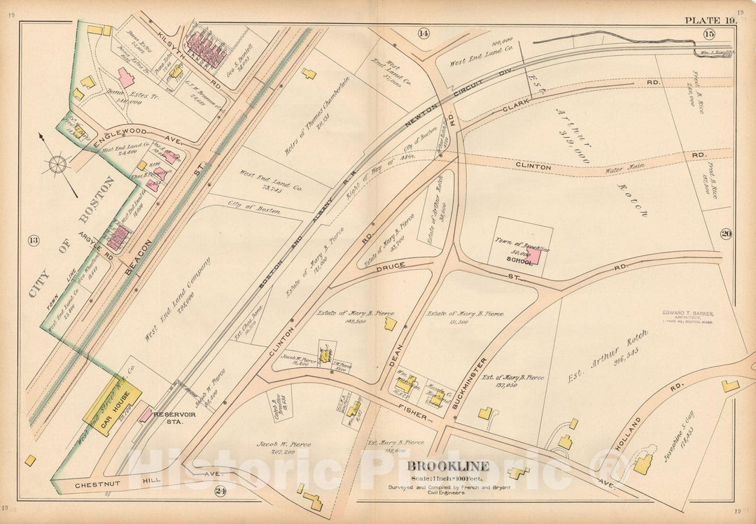 Historic Map : Atlas Town of Brookline, Brookline 1897 Plate 019 , Vintage Wall Art