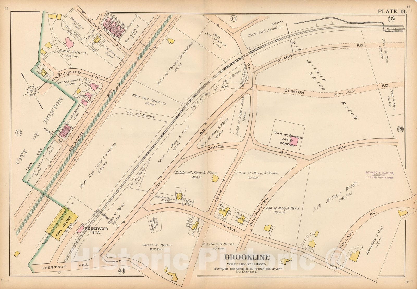 Historic Map : Atlas Town of Brookline, Brookline 1897 Plate 019 , Vintage Wall Art
