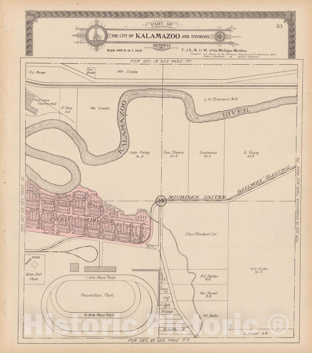 Historic Map : Kalamazoo 1910 , Standard Atlas of Kalamazoo County , v11, Vintage Wall Art
