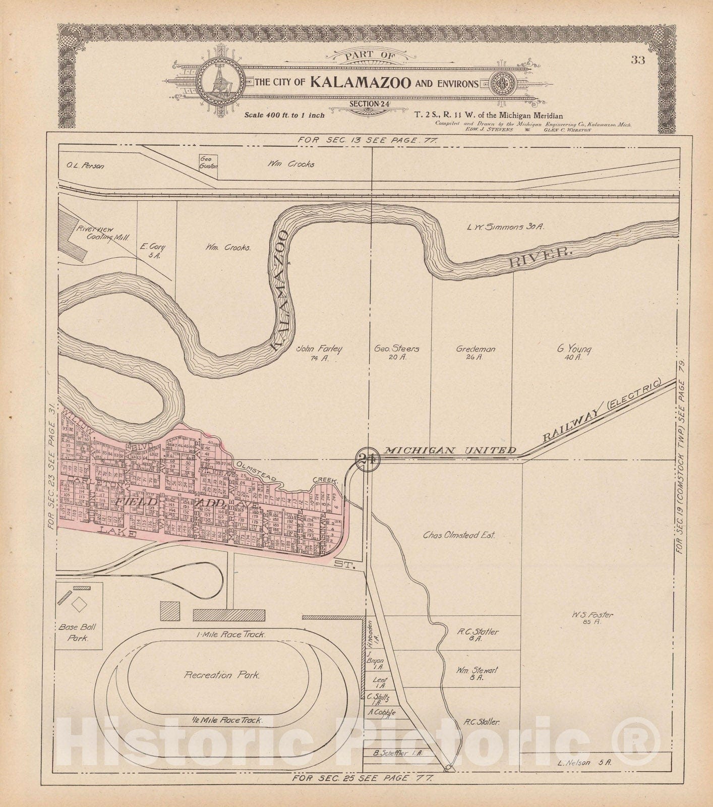 Historic Map : Kalamazoo 1910 , Standard Atlas of Kalamazoo County , v11, Vintage Wall Art