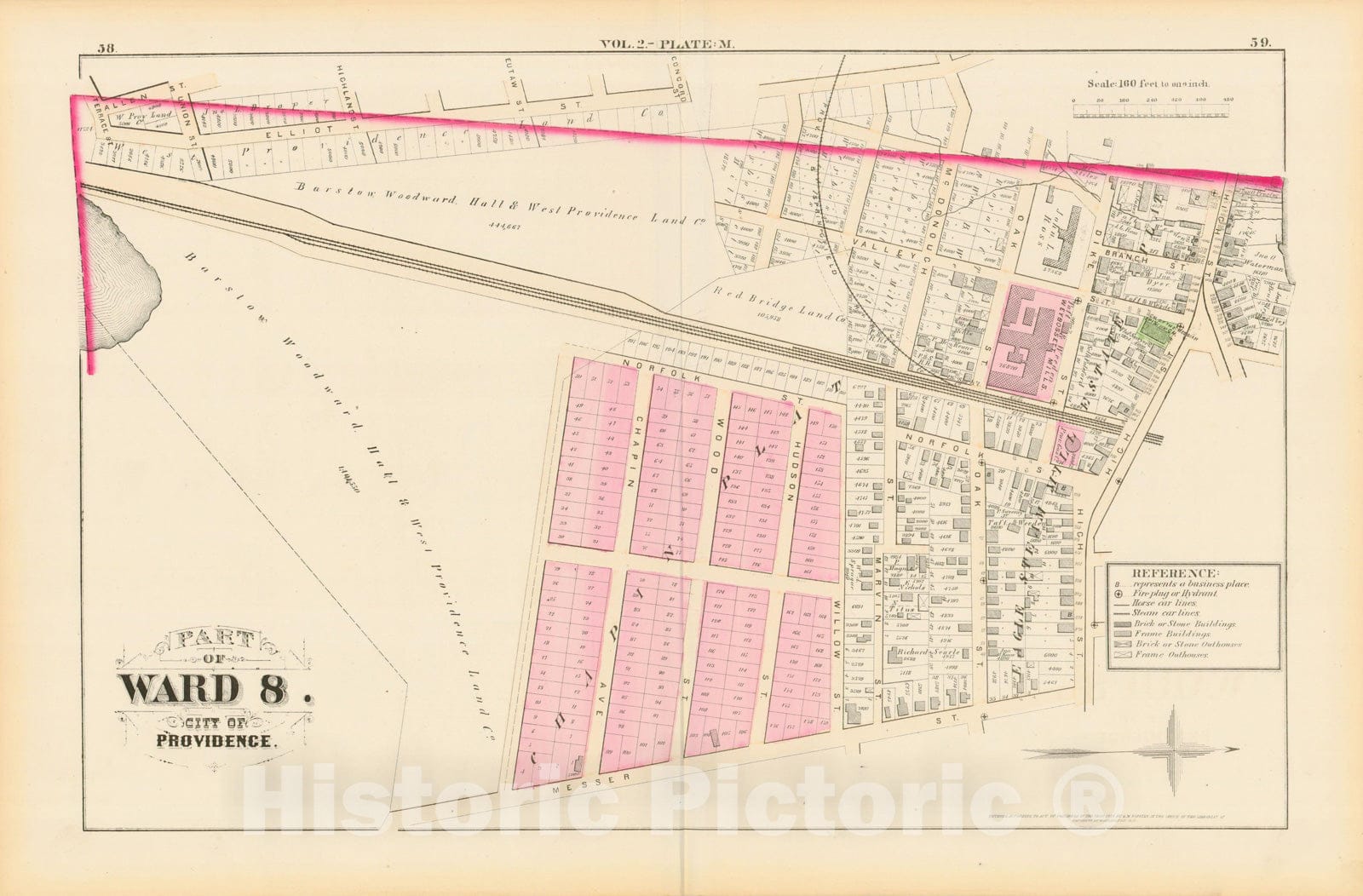 Historic Map : City Atlas of Providence Rhode Island by Wards, Volume II, Providence 1875 Plate M , Vintage Wall Art