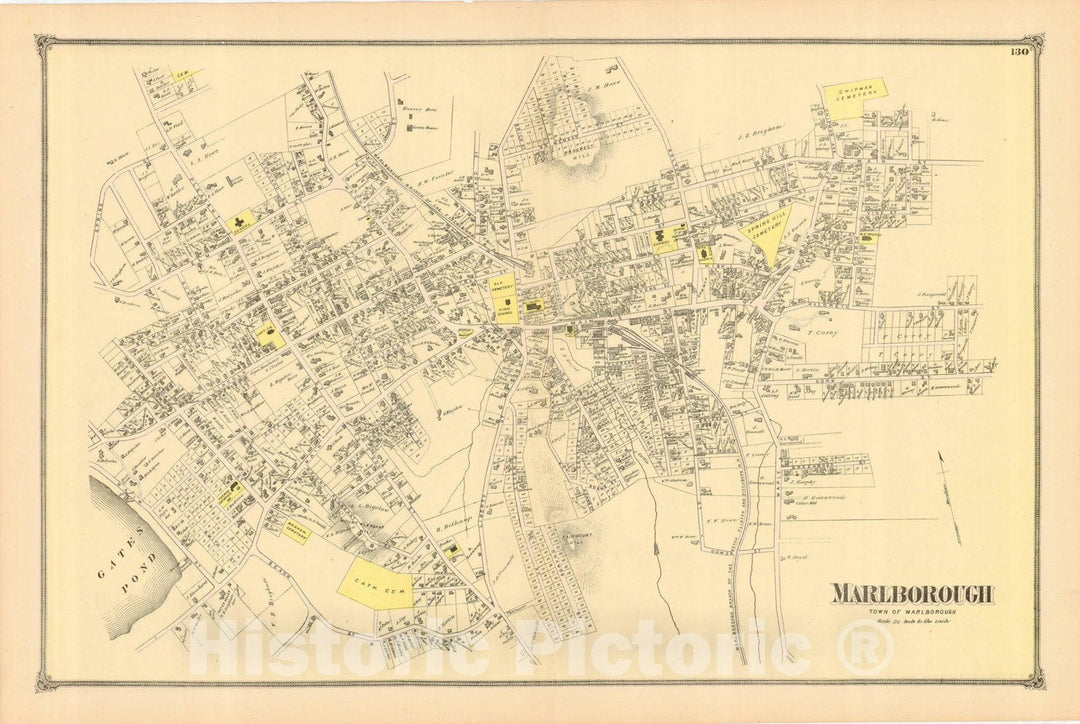 Historic Map : County Atlas of Middlesex Massachusetts, Marlborough 1875 , v2, Vintage Wall Art
