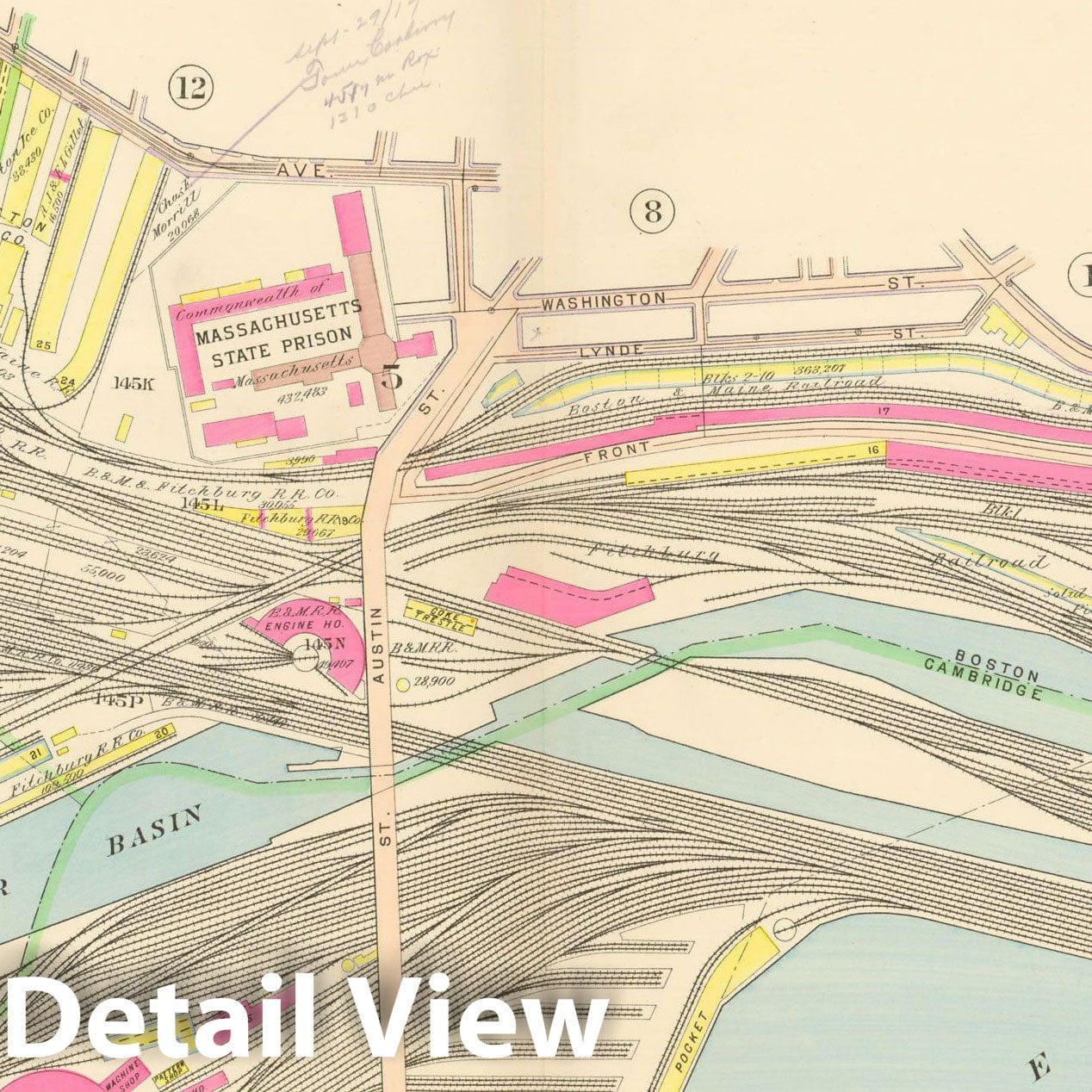 Historic Map : Boston & Cambridge & Charlestown 1912 Plate 018 , Vintage Wall Art
