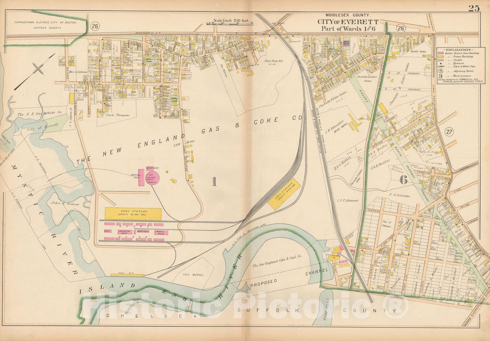 Historic Map : Atlas of Middlesex County, MA Vol. 1, Everett 1900 Plate 025 , Vintage Wall Art