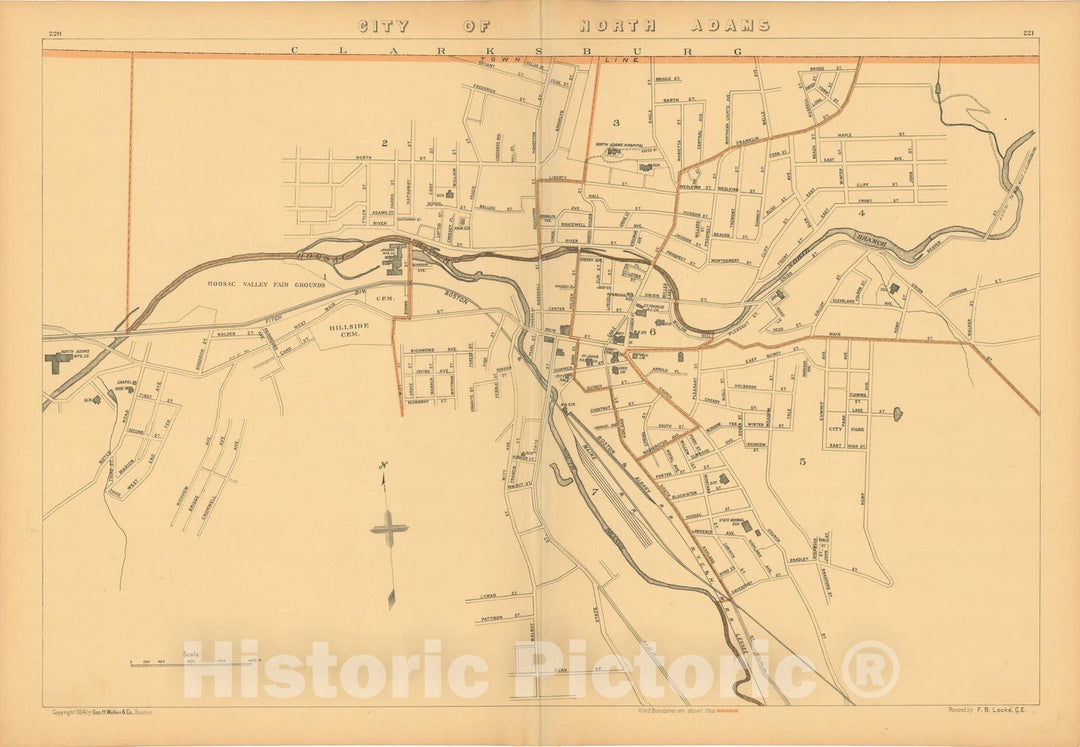 Historic Map : Atlas of Massachusetts, North Adams 1904 , Vintage Wall Art