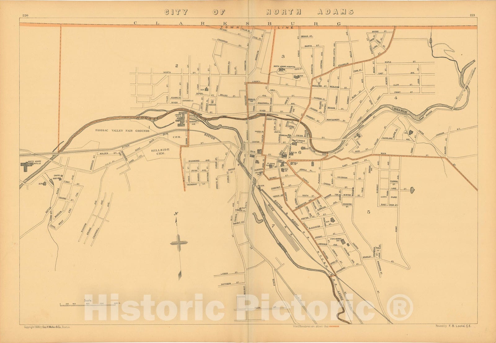 Historic Map : Atlas of Massachusetts, North Adams 1904 , Vintage Wall Art