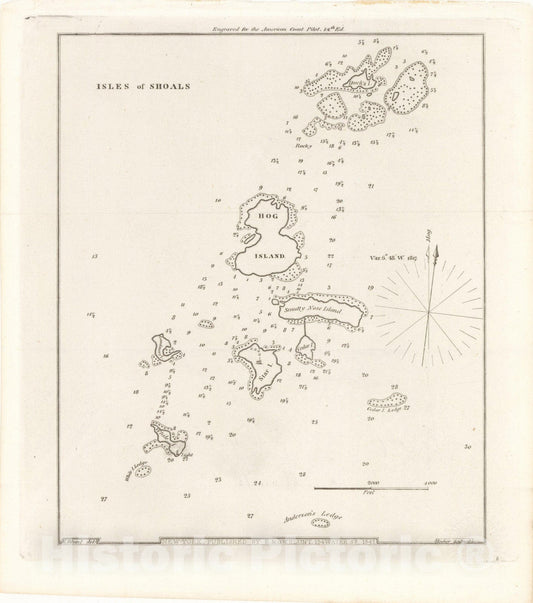 Historic Map : American Coast Pilot 14th Ed., Isle of Shoals 1841 , Vintage Wall Art