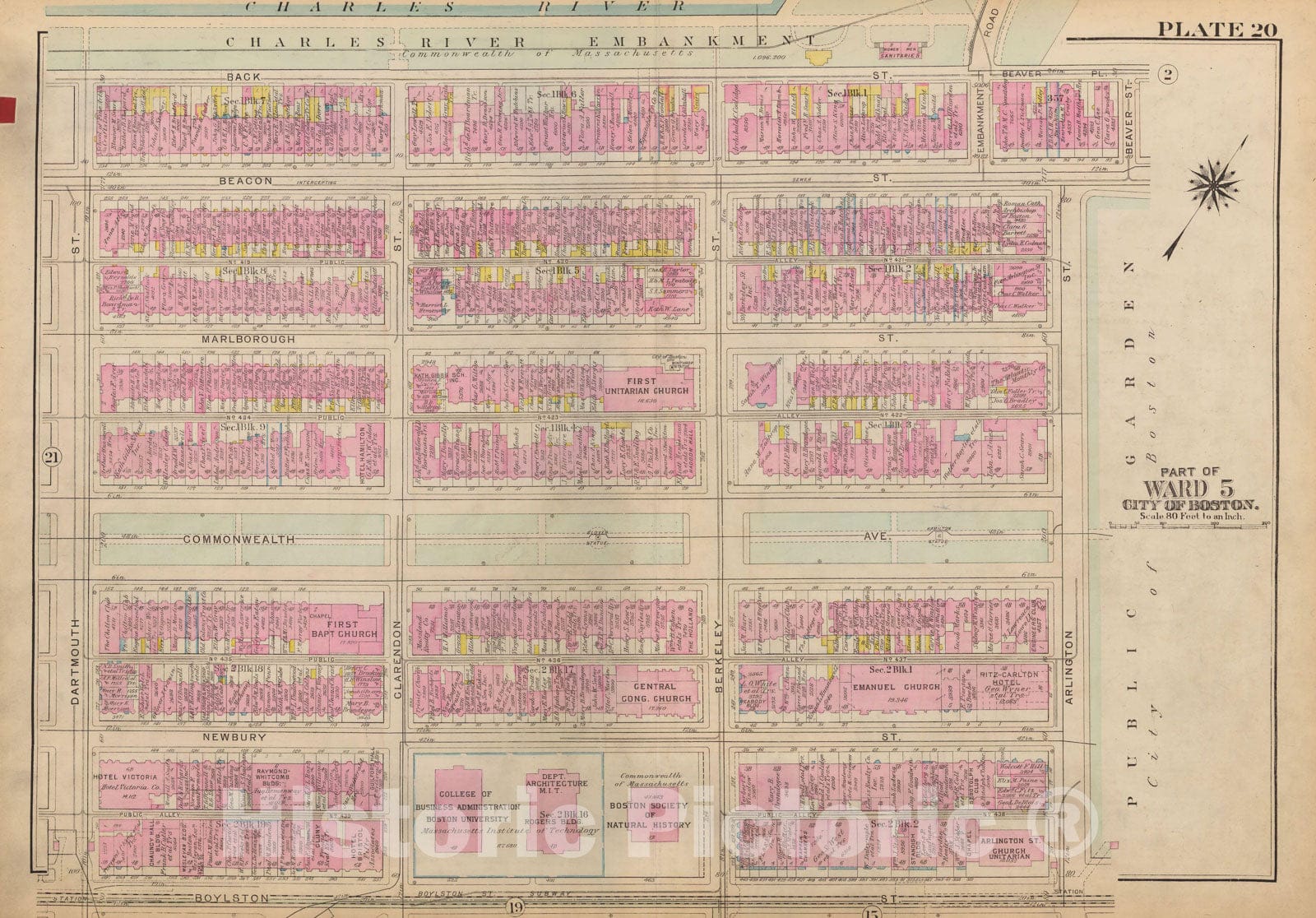 Historic Map : Atlas City of Boston: Boston Proper and Back Bay, Boston 1928 Plate 020 , Vintage Wall Art