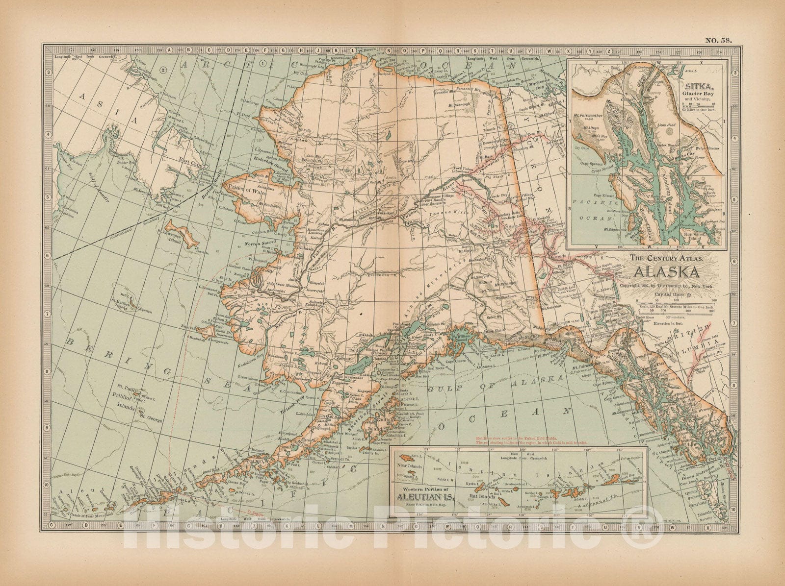 Historic Map : Alaska 1897 , The Century Atlas World , Vintage Wall Art