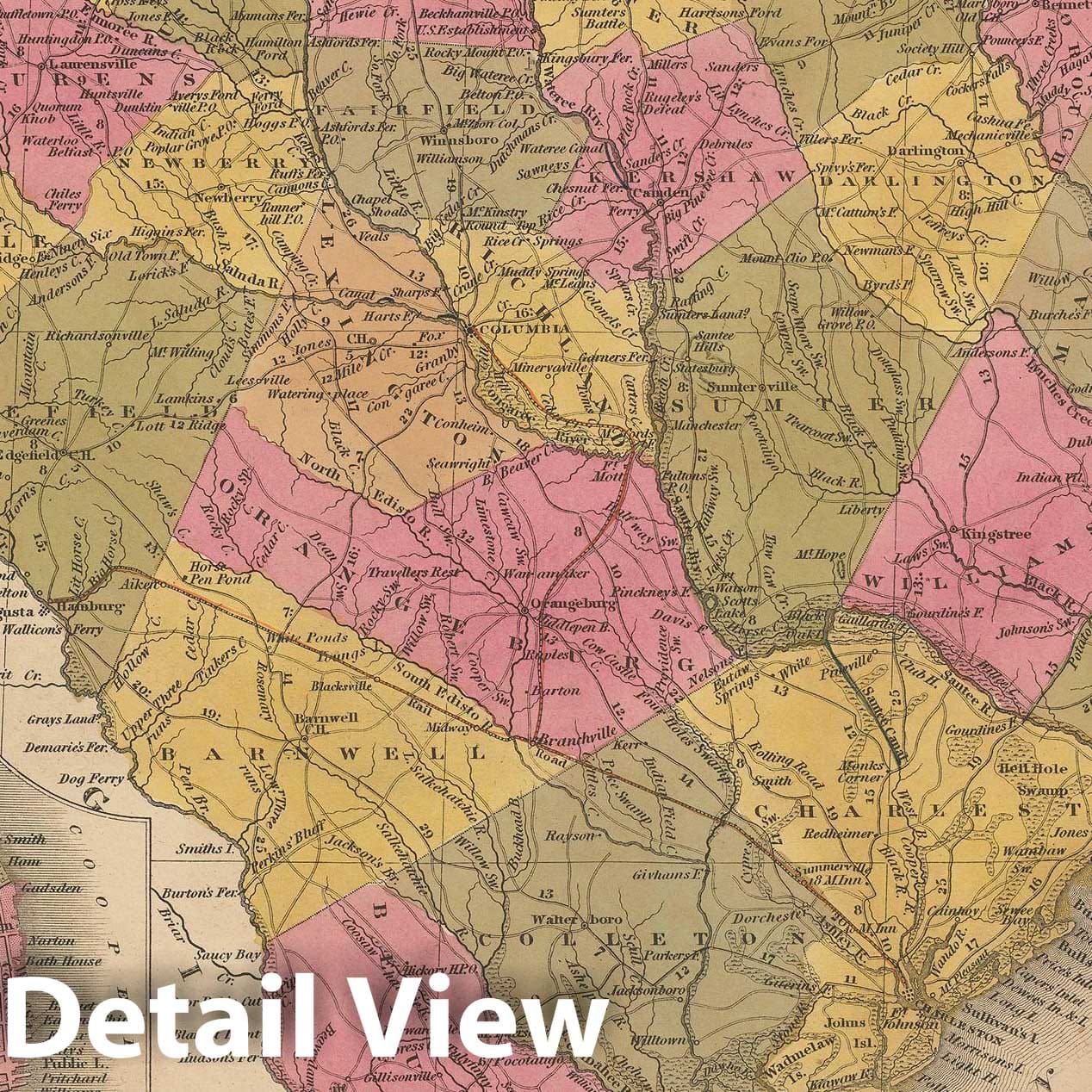 Historic Map : South Carolina 1847 , A New Universal Atlas of the World , Vintage Wall Art