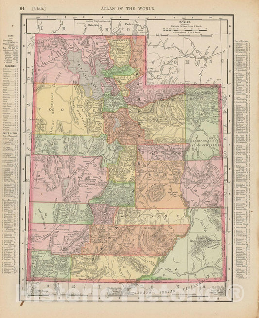 Historic Map : Utah 1900 , Universal Atlas World , Vintage Wall Art