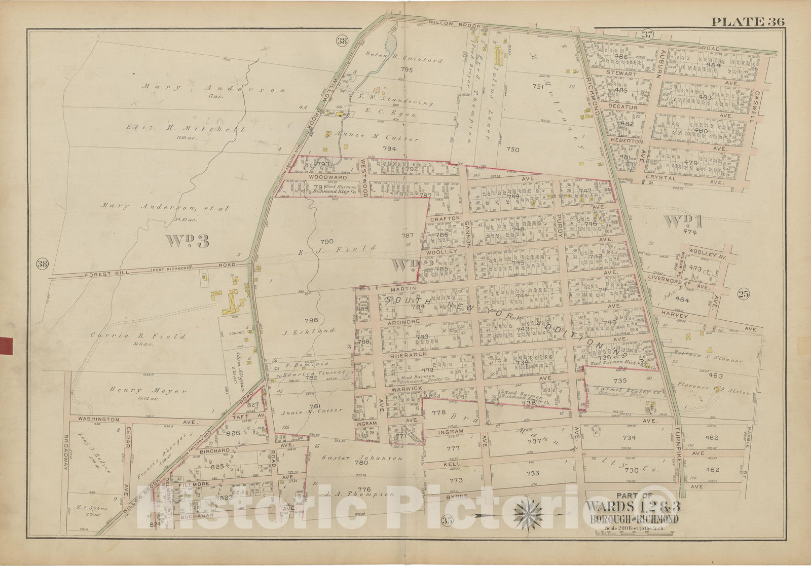 Historic Map : Atlas of Staten Island, Borough of Richmond, Vol 1, Staten Island 1917 Plate 036 , Vintage Wall Art