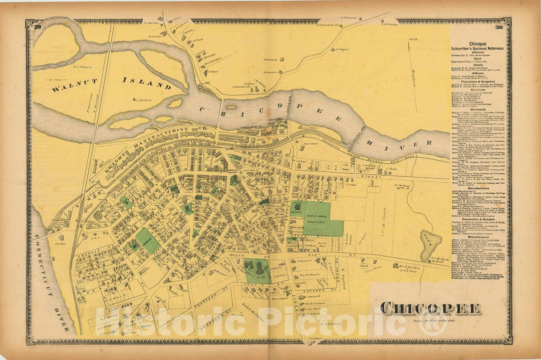 Historic Map : Atlas of Hampden County Massachusetts, Chicopee 1870 , Vintage Wall Art