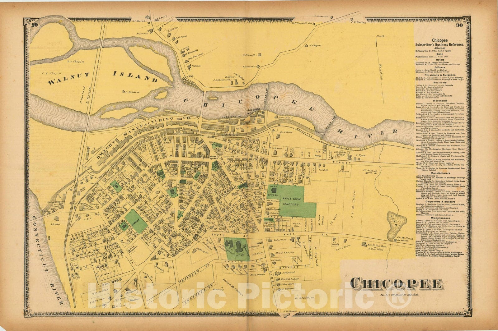 Historic Map : Atlas of Hampden County Massachusetts, Chicopee 1870 , Vintage Wall Art