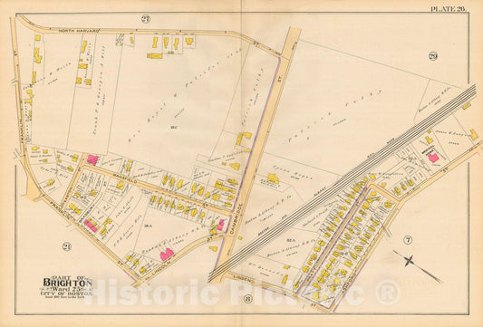 Historic Map : Atlas City of Boston, Volume 7, Brighton Mass., Allston & Brighton 1890 Plate 026 , Vintage Wall Art