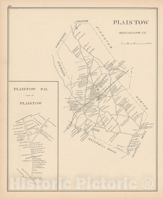 Historic Map : Plaistow 1892 , Town and City Atlas State of New Hampshire , Vintage Wall Art