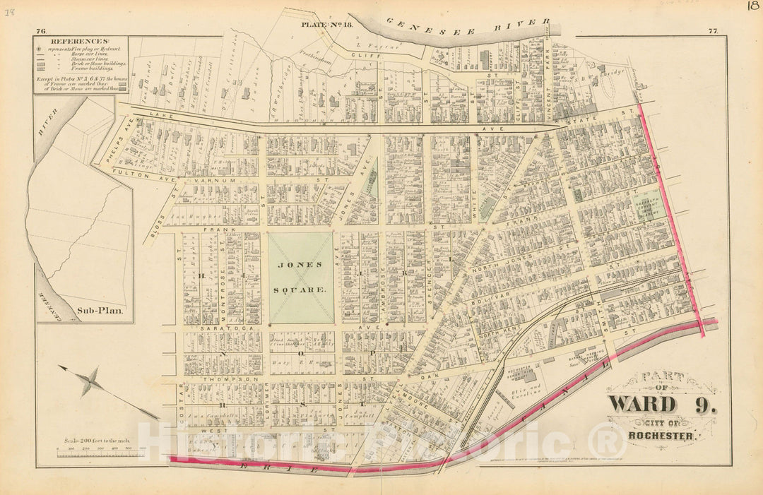 Historic Map : Atlas of Rochester, NY, Rochester 1875 Plate 018 , Vintage Wall Art
