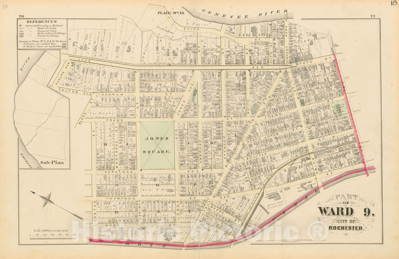 Historic Map : Atlas of Rochester, NY, Rochester 1875 Plate 018 , Vintage Wall Art