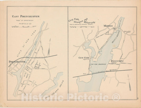 Historic Map : Greenwich 1893 , Town and City Atlas State of Connecticut , Vintage Wall Art