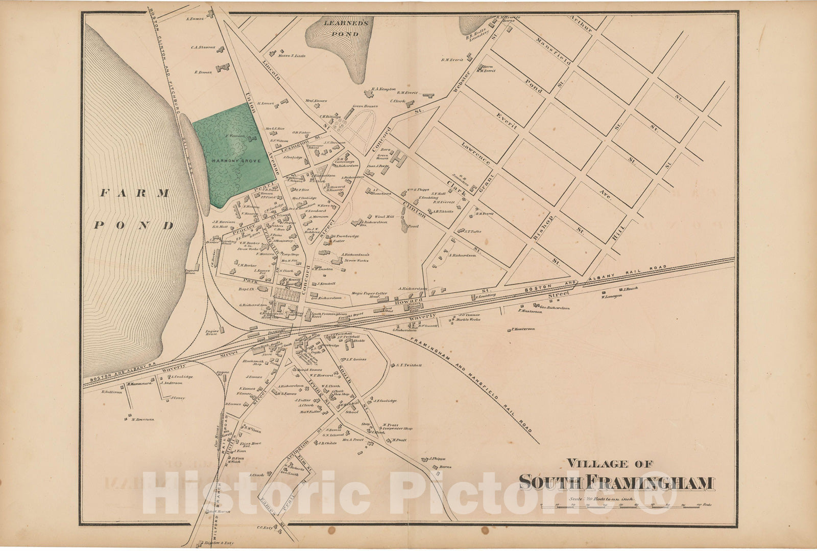 Historic Map : Official Topographical Atlas of Massachusetts, Framingham 1871 , v3, Vintage Wall Art