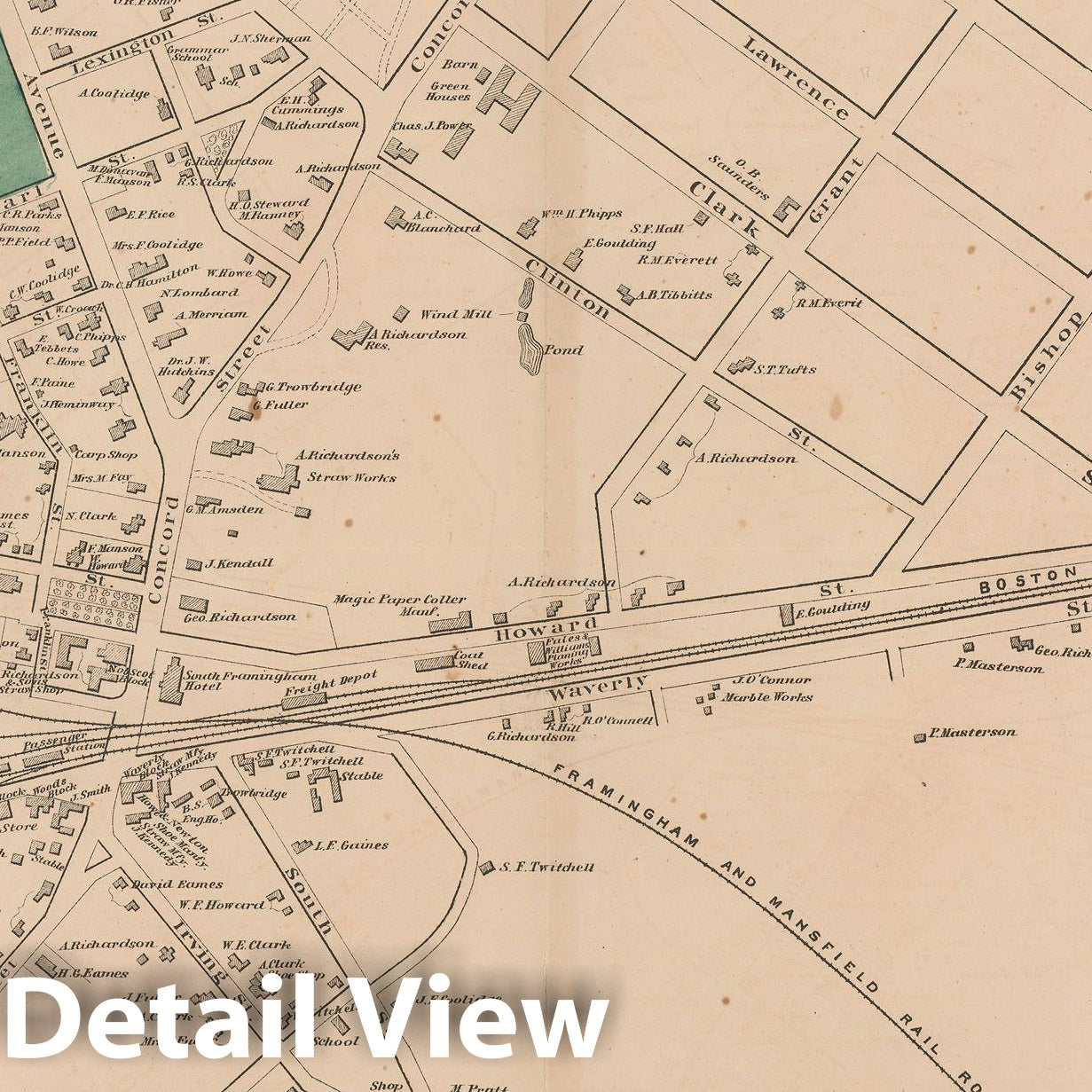 Historic Map : Official Topographical Atlas of Massachusetts, Framingham 1871 , v3, Vintage Wall Art