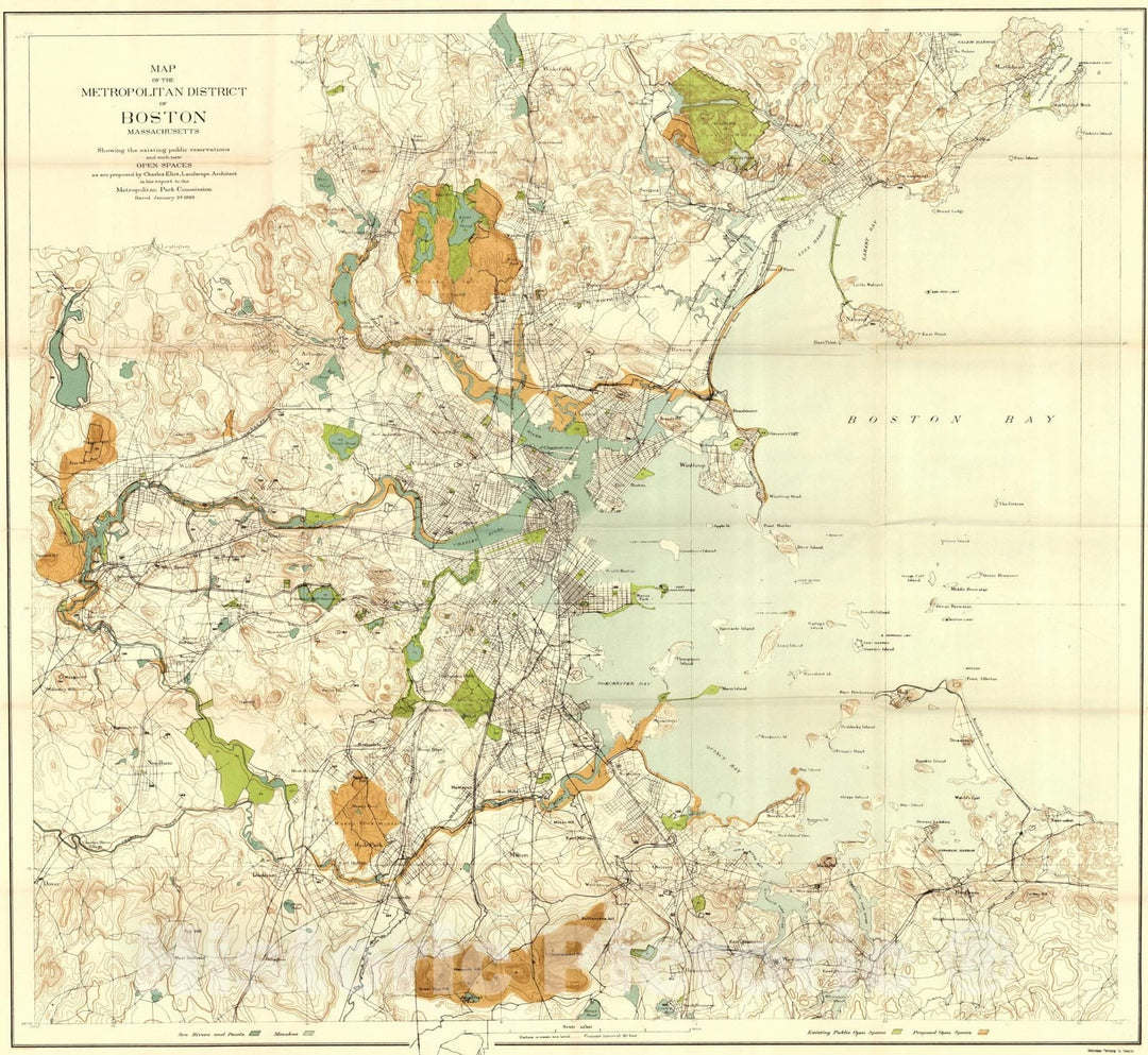 Historic Map : Metropolitan District of Boston 1893 , Vintage Wall Art
