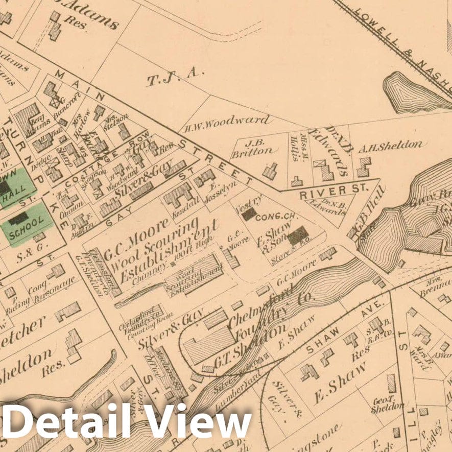Historic Map : County Atlas of Middlesex Massachusetts, North Chelmsford 1875 , Vintage Wall Art