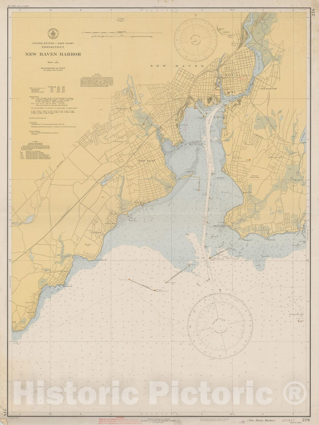 Historic Map : Coastal Charts - Connecticut: New Haven Harbor 1941 , Vintage Wall Art