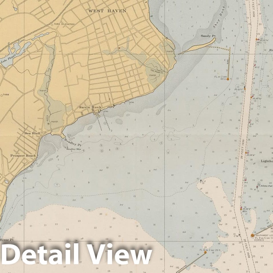 Historic Map : Coastal Charts - Connecticut: New Haven Harbor 1941 , Vintage Wall Art