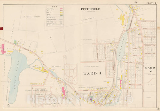 Historic Map : Atlas of Berkshire County Massachusetts, Pittsfield 1904 Plate 007 , Vintage Wall Art