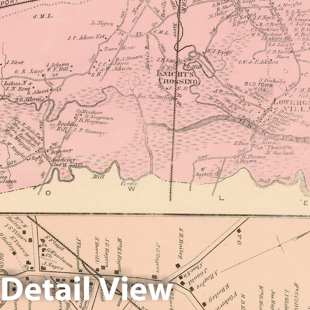 Historic Map : Atlas of Essex County Massachusetts, Byfield & Newbury 1872 , Vintage Wall Art