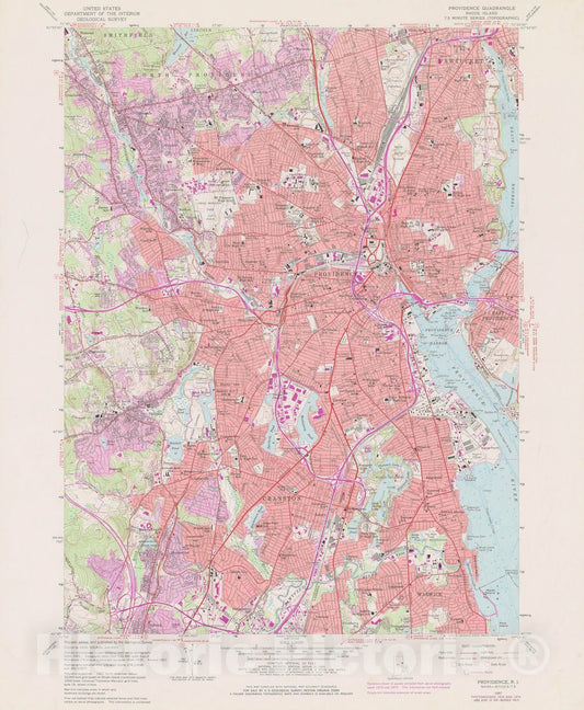 Historic Map : USGS 7.5 Minute Sheets and Quadrangles, Cranston & North Providence & Providence 1975 Topographic Map , Vintage Wall Art