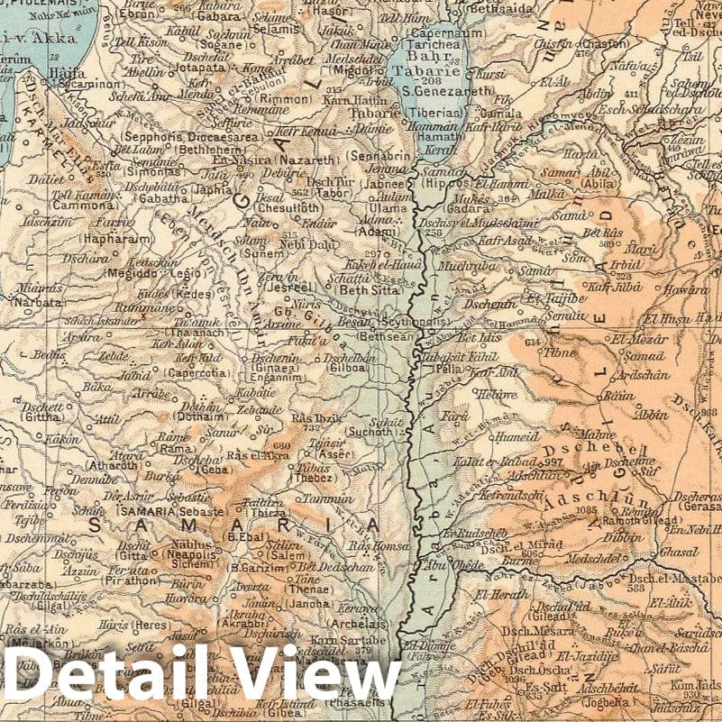 Historic Map : Palestine & Israel & Syria & Jordan & Lebanon 1899 , Andrees Allgemeiner Handatlas , Vintage Wall Art