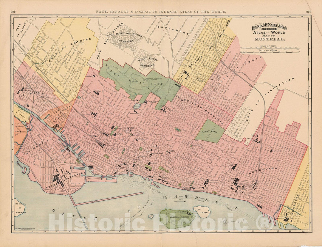 Historic Map : Montreal 1892 , Rand McNally's Atlas World , Vintage Wall Art
