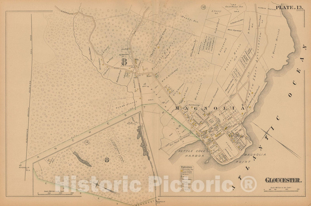 Historic Map : Gloucester & Magnolia 1884 Plate 013 , Vintage Wall Art
