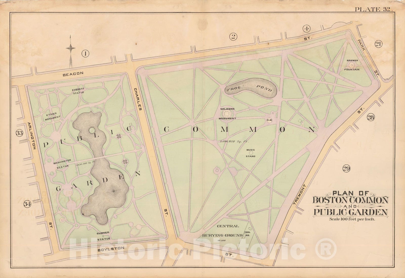 Historic Map : Atlas City of Boston, City Proper, Vol. I, Boston 1888 Plate 032 , v2, Vintage Wall Art