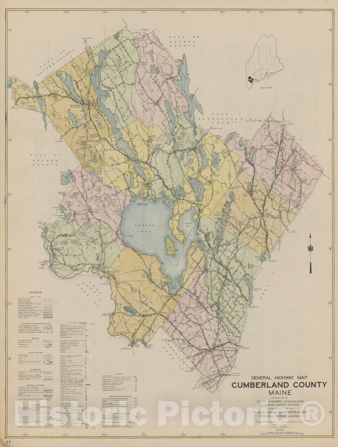 Historic Map : Maine General Highway County Maps, Cumberland 1938 Plate 011 , Vintage Wall Art